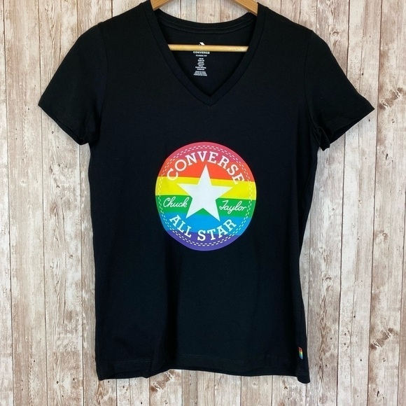 Converse Short Sleeve Rainbow Pride V Neck Classic Fit Shirt Size XS Women - Picture 1 of 6